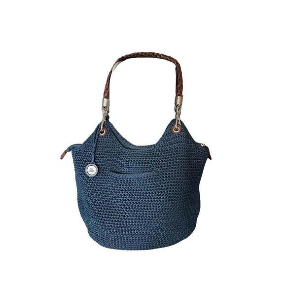 The Sak Blue Crochet Women's Handbag with Braided Handle - Picture 1 of 5